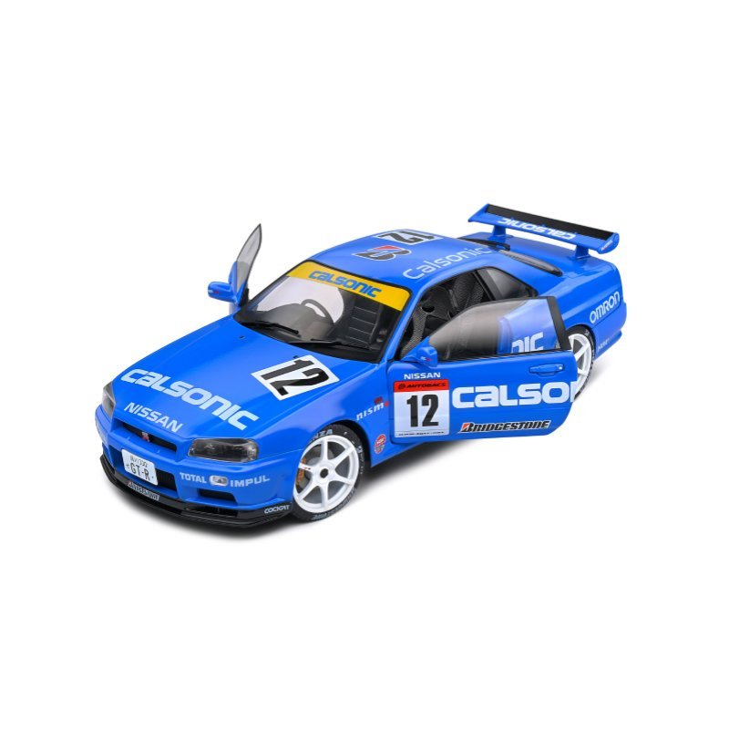 Modèle Réduit Nissan GT-R R34 Calsonic #12 Streetfighter 2000 - Échelle 1:18 Solido, Bleu, Portes Ouvrantes